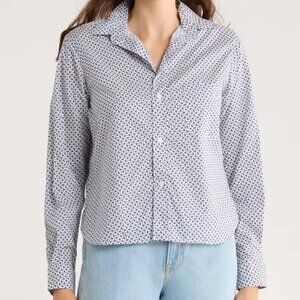 Frank & Eileen Airplane Print Untuckable Button-Up Shirt in Navy
